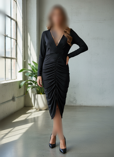 پیراهن کشی میدی مجلسی زنانه برند boohoo مشکی سایز ۳۸/۴۰