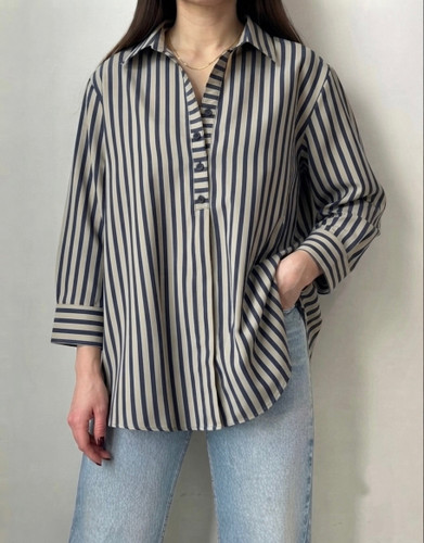 شومیز کتان نخ راه راه زنانه وارداتی برند FOXCROFT