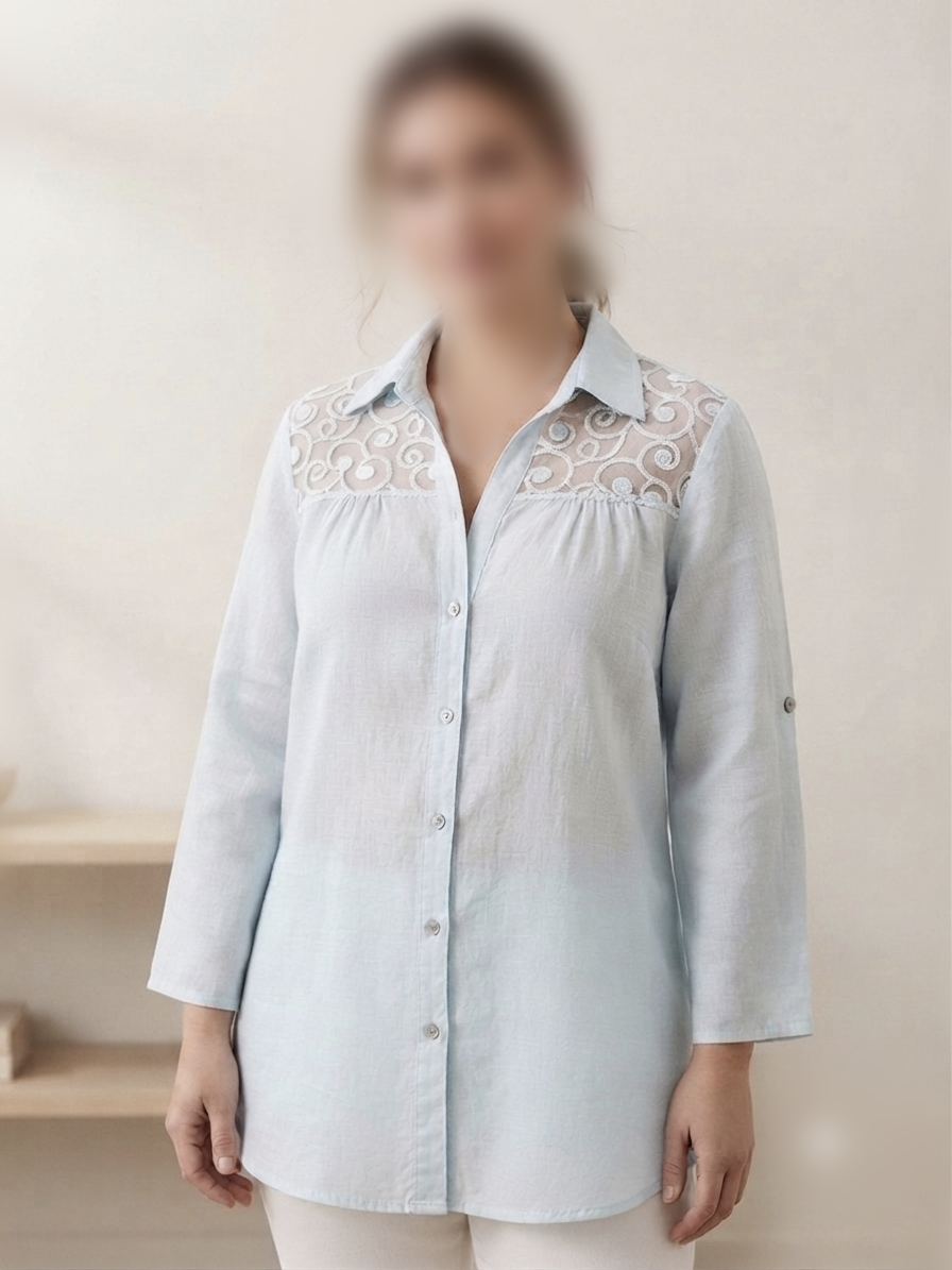 شومیز لینن و دانتل دخترانه/ زنانه وارداتی برند TEMPO  PARIS