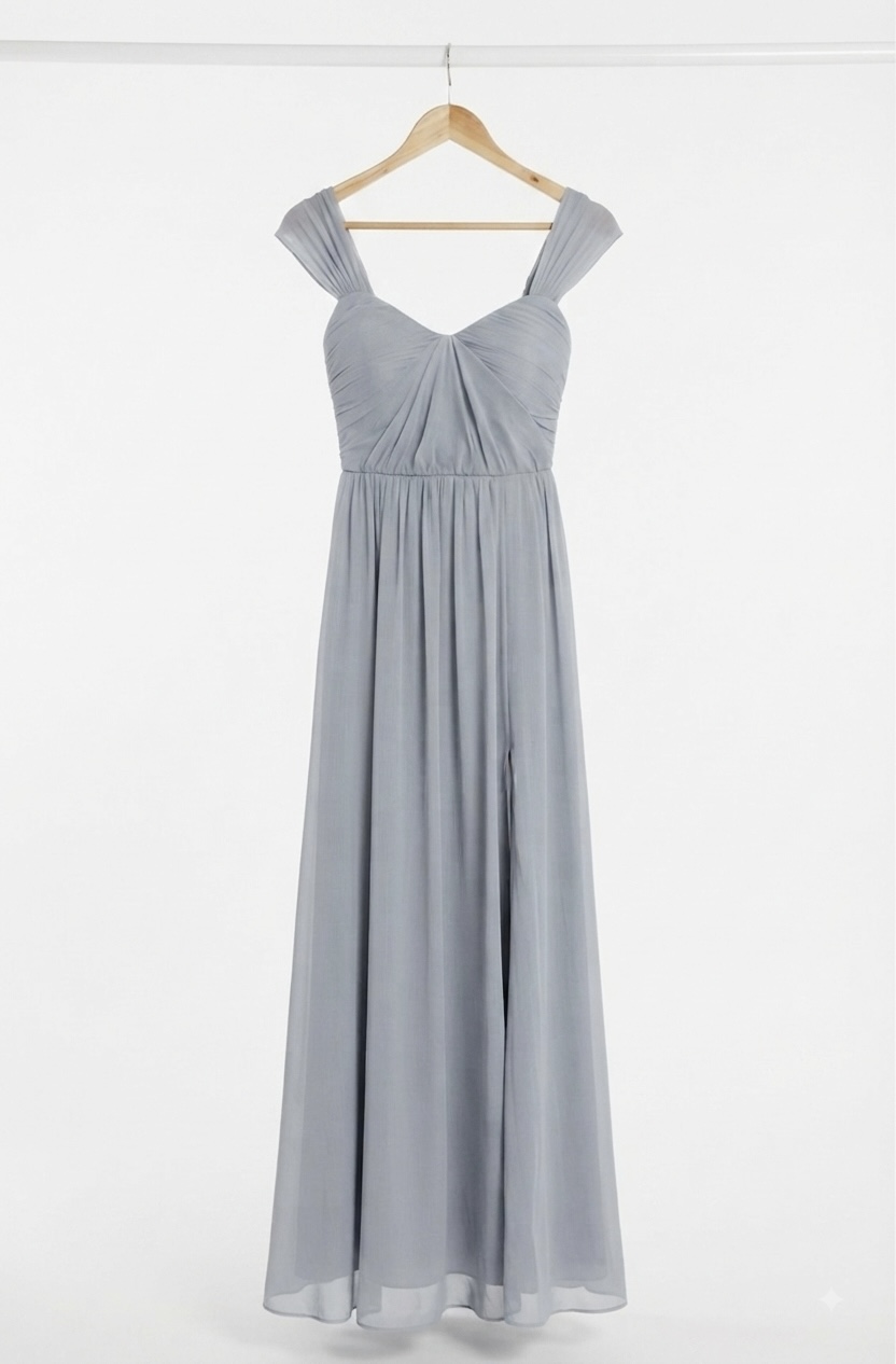 پیراهن بلند مجلسی زنانه حریر آستردار برند سوئدی Nelly رنگ طوسی سایز۳۲ تا ۳۶
